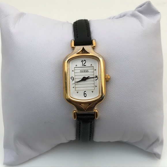 Guess Accessories - Guess Women Watch Gold Tone Black Leather Band